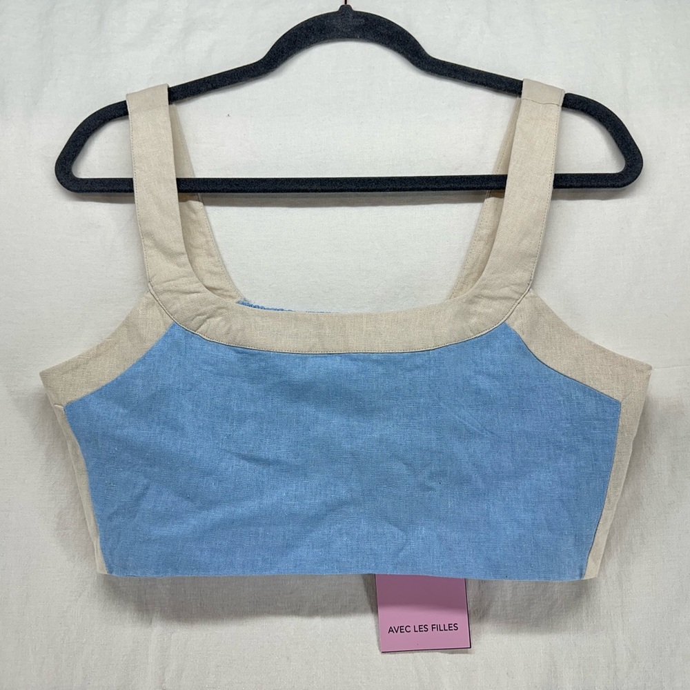 AVEC LES FILLES‎ Womens Colorblock Linen Blend Crop Tank Top Size Medium